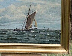 Oil On Canvas Signed Frants Landt (1885-1975) Seascape Sailboat