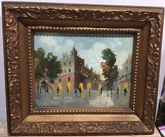 20th Century European Street Scene Oil on Canvas 10” X 8” SIGNED “L. L. Lollino”