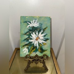 Vintage Handpainted Floral Daisies on Wood Wall Art