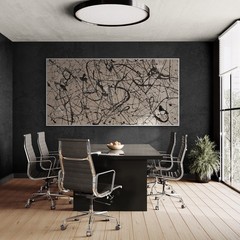 XXL Pollock Style Beige Black – Abstract Painting – Drip Canvas – 78×39 in