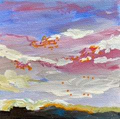 Sunset Sky ORIGINAL Art, Landscape Acrylic Painting 4×4″