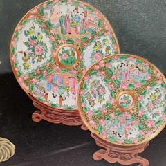 William Tompkins Modern Still Life Rose Medallion Imari Plates Painting 21X25