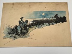 ANTIQUE PAINTING ILLUSTRATION JOSEPH L KRAEMER LISTED FAMOUS LOVERS LANDSCAPE