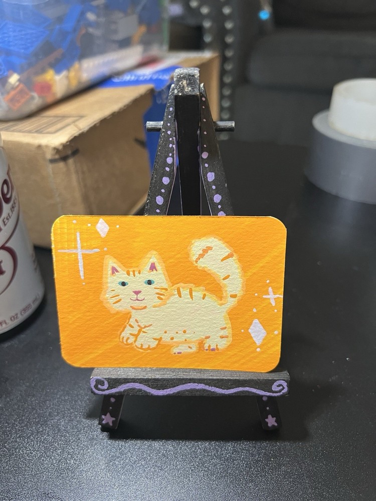 ACEO Original Painting Art Card By MDR SillyLil’Shop Kitty