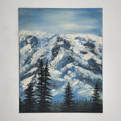 Original Oil Painting 16×20 Mountain Landscape Snow Peak Forest Bob Ross Style