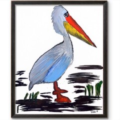 Pelican on the Marsh 14×11 Contemporary Folk Art Painting Canvas Signed Original