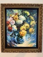 Daniel Wall “Yellow Roses” Original Oil Painting Canvas– Textured Impasto – COA