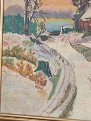 1953 Vintage Original Oil Painting of A Winter Day Signed Framed Unknown Artist