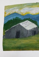Southern Folk art 85 MILES TO ROCK CITY Painting Signed M.F 84 Cardboard 10×13
