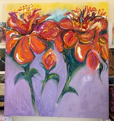 Orange Flowers, Large Original Oil Paintings