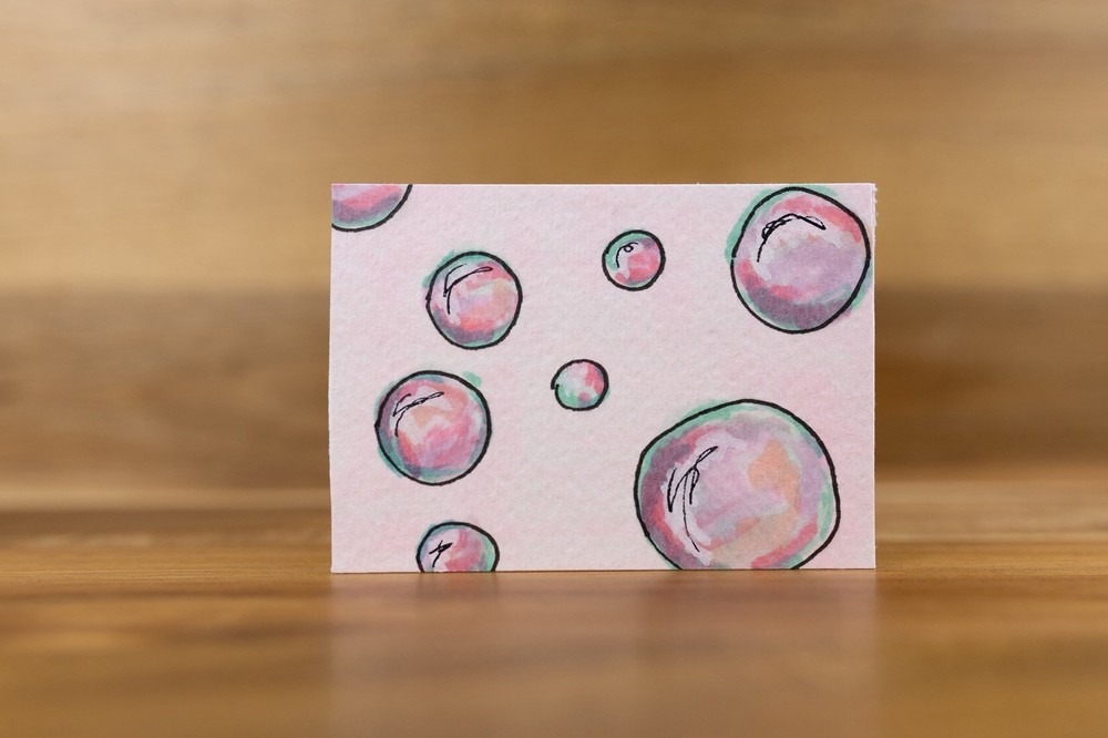 Original ACEO Art Bubbles Copic Marker Miniature OOAK Painting #3/8