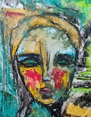 Portrait Woman – Abstract Modern Art – Oil Chalk A4 Paper – Modern Art
