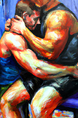 Original LGBTQ gay art giclee set of 2 „Locker Room Grab & II“ signed & numbered