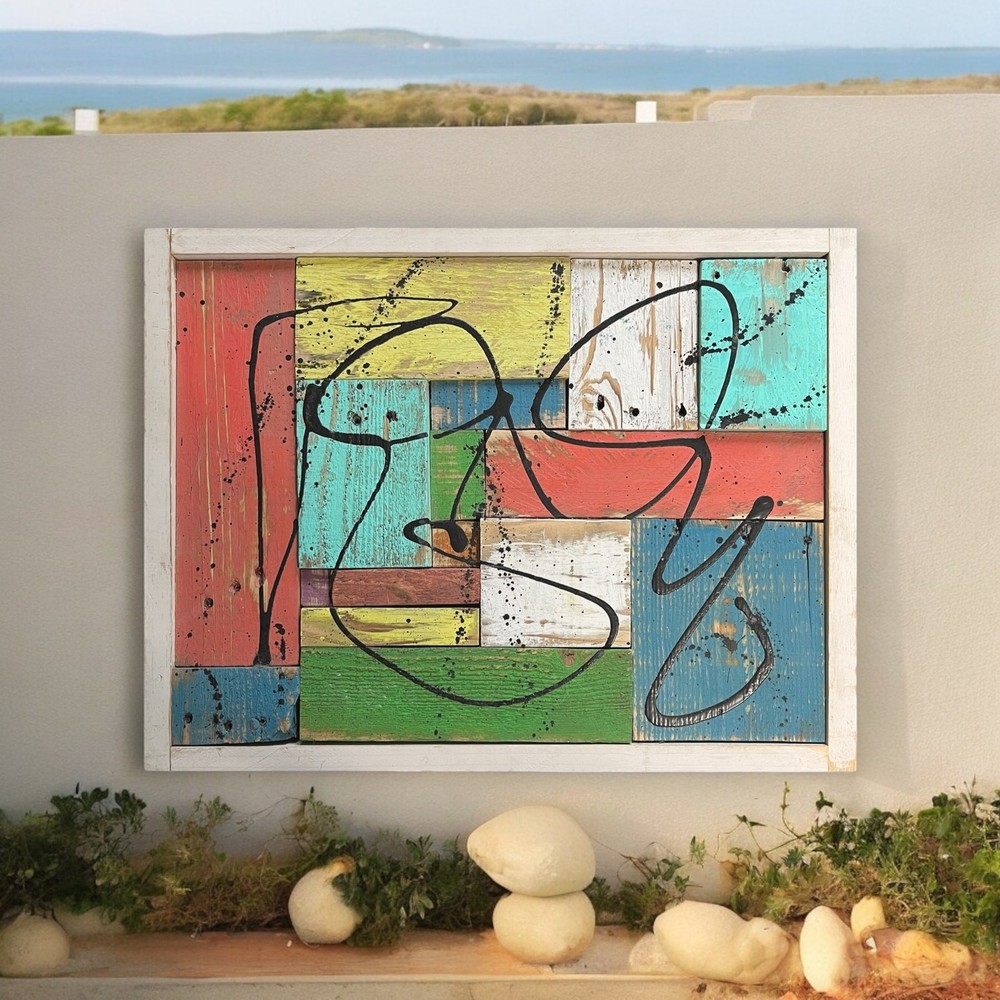 Original Mixed Media Abstract Art Painting 19×14 on Distressed Reclaimed Wood