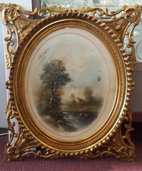 William Henry Chandler Pastel Painting Of A Home In The Forest In Antique Frame