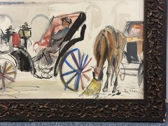 Rodolfo Marma ( Italian 1923-98) Firenze Carrozzelle Watercolor Signed LR