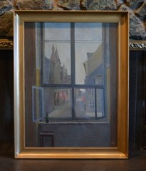 Johannes Martinus Bach 1866-1943 Oil Painting Street thru Window Denmark – 1941