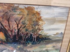 BEAUTIFUL VINTAGE WATERCOLOR PAINTING ( COUNTRY DUCK POND ) 18 1/2×14 1/2