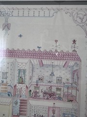 Vintage painting by Kim Peckham 20×17 Inches teddy bear dollhouse cottage core