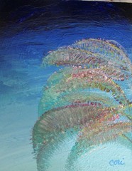 Cori Carroll, unframed painting on wood panel, 8 in x 10 x 3/4: SILVER PALMS