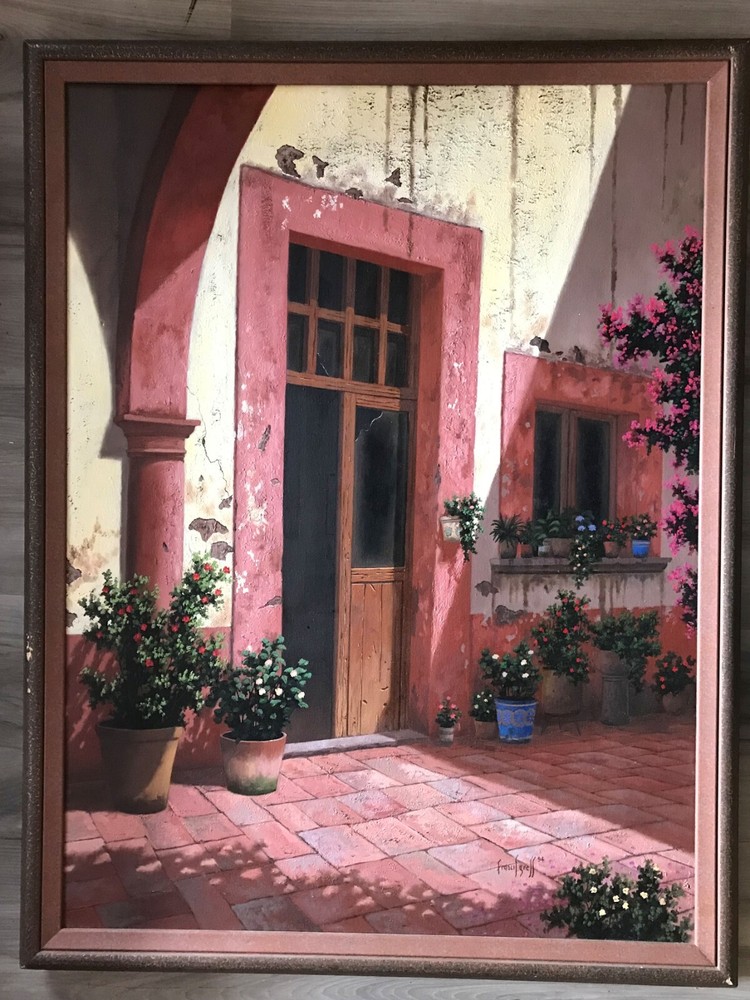 Francisco Ayala Gress Oil/Canvas, Old Door in the Courtyard, Signed 1994
