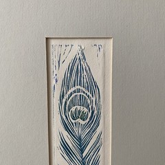 Original Woodblock Blue Feather Etching Signed By Fran Ritchie Yost D