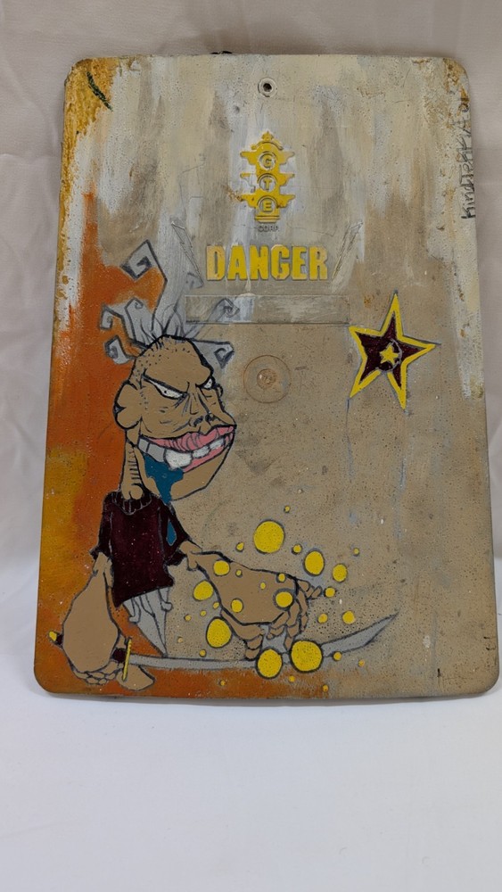 VTG Piece of street art painted on repurposed industrial object by KingTekk 2001
