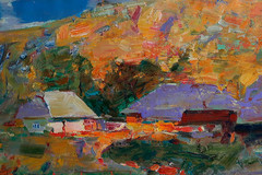 Oil painting Evening Ukrainian painter Canvas Decor Unframed original landscape