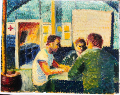 Three Men Sitting at a Table Fauvist Oil Painting-C. 1955-Israel Louis Winarsky