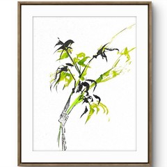 TITA PAINTZ Original Chinese Japanese Acrylic Ink Bamboo Painting 9×12 Wall Art