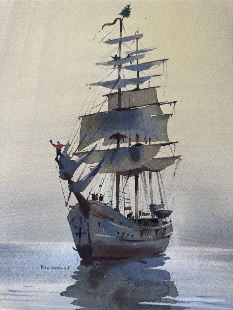 Rex Brandt Painting Nautical Boat Ship Sea Seascape Listed Famous Vintage Coast
