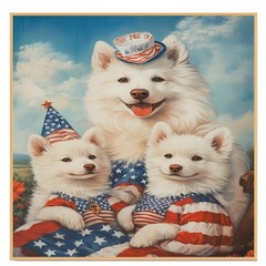 American Eskimo Dog Family in Patriotic Outfits Canvas Wall Art