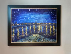 Stunning 44×56 framed Oil painting, Starry Night Over The Rhone Van Gogh
