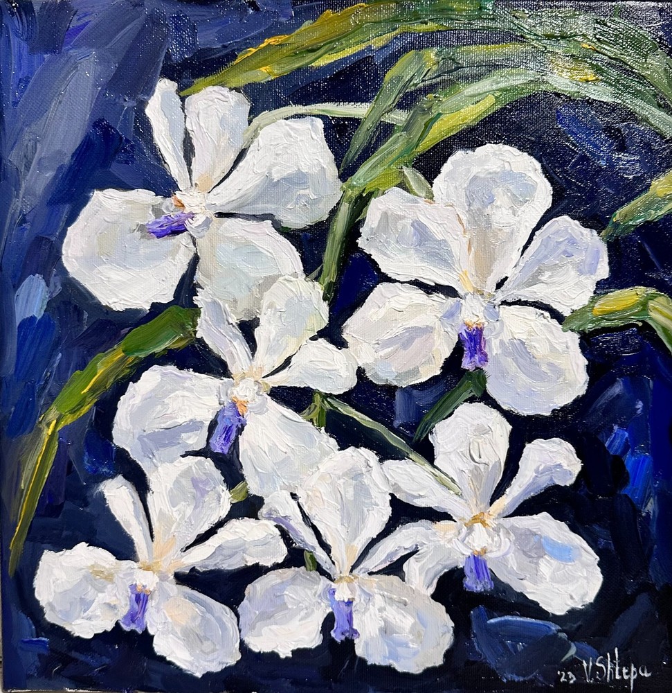 Orchids Tropical Flowers Blooming Oil Painting Floral Art Canvas Signed 12×12 in