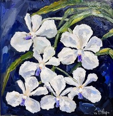 Orchids Tropical Flowers Blooming Oil Painting Floral Art Canvas Signed 12×12 in