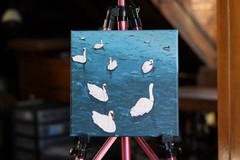 Original Painting 10”x10” Swans In Zurich Lake