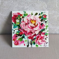 original oil painting Rose pink flowers artwork Floral small wall art 6*6 inch