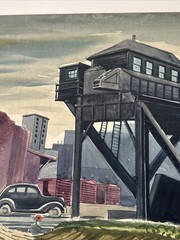 Antique Wpa Painting Cityscape American Street Car Urban Regionalism Industrial