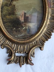 Lot of 3 Oil on Copper Miniature Oval Paintings Muriel Halstead 2 Gold Frames