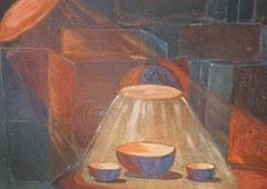 Gouache painting cubist abstract composition interior design