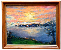 Oil Painting Seascape Sunset Harbor Reflections Dusk Original Framed – Donalee