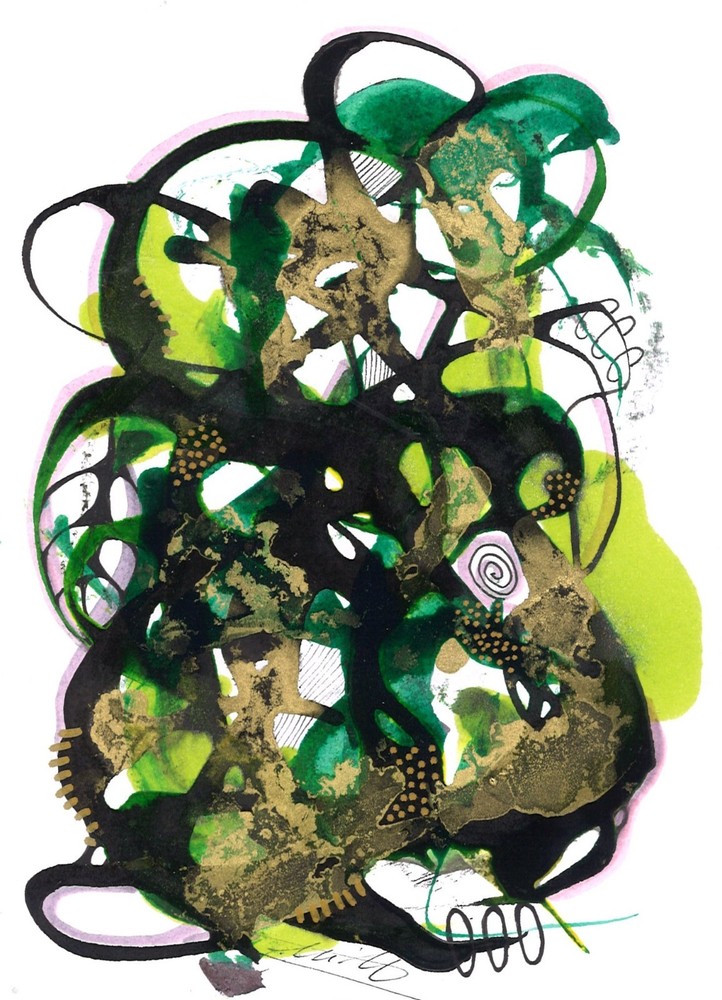 Alcohol Inian acrylic ink drawings recycled watercolor paper leaves Fall season