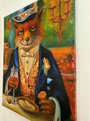 Original Painting oil, Fox in Tuxedo,8×10 inch, Wall Art Decor, Home Gift,Signed