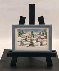 Vtg EDNA LOWE Mini Orig. Paintings Set Of 2 Naive Folk Style Signed Framed 3×5″