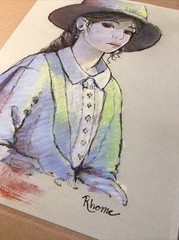 Original Pastel And Ink Sketch, 9×12 Inches, Woman In Traditional Outfit