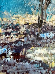 Impressionist Winter Landscape Oil Canvas Painting 16×13 inch Modern Impasto Art