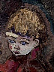 STERLING STRAUSER „Boy Playing With Toy“ Large Oil Painting on Board 28″x32″