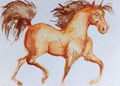 Aceo Horse Running art,original Watercolor painting Horse Lover gift 3.5×2.5″