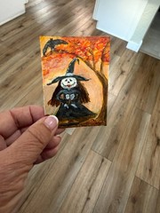 Aceo Wanda the Witch Fall Colors Whimsical Vickiartotc