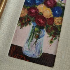 Pair of Paintings by Cristina Granja Woman & Floral Still Life Gold Wood Frames